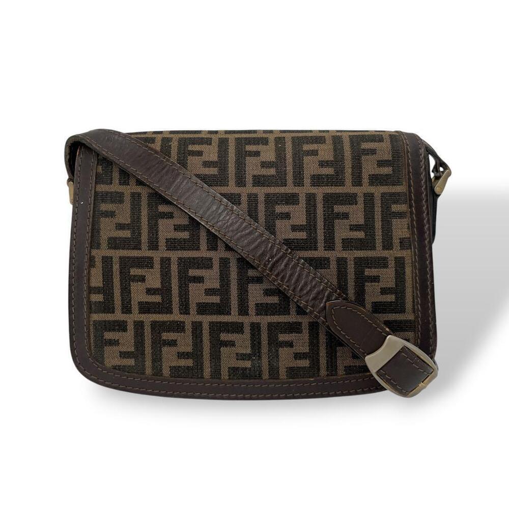 Fendi shoulder bag camera Zucca brown FF canvas leather